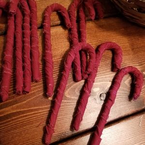Bundle of (10) Homespun/fabric wrapped candy canes in Burgundy.